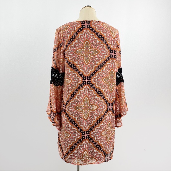 Paper Crane Anthropologie Boho Paisley Dress Long Sleeve V-Neck Orange S… - Picture 2 of 4